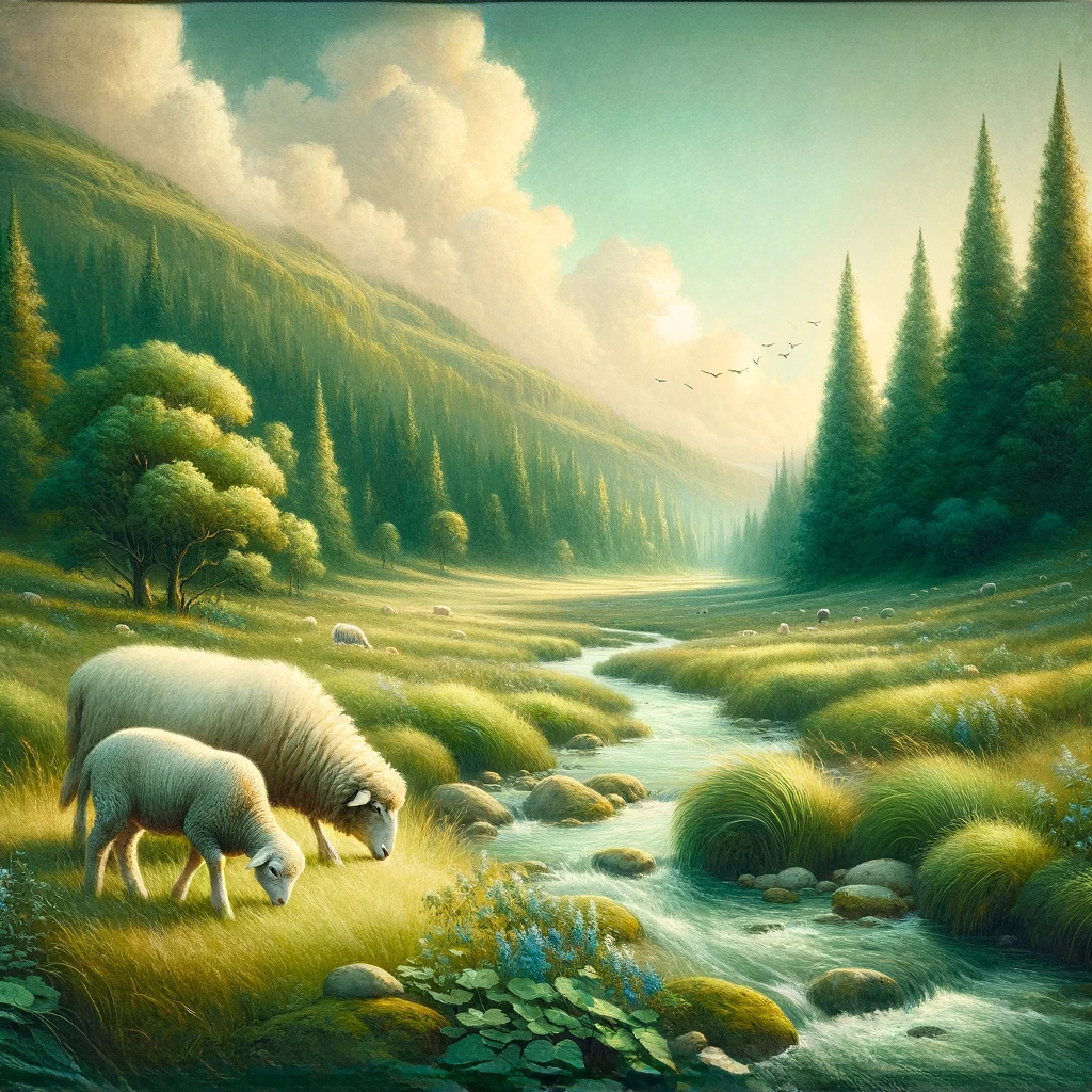 Sheep by Still Water